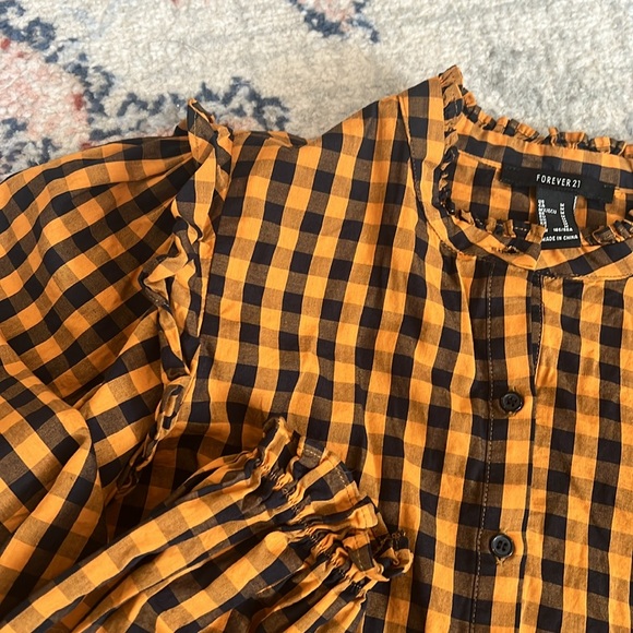 Forever 21 Orange Black Gingham Ruffle Shirt - Picture 5 of 5